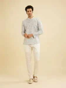 Manyavar Geometric Printed Mandarin Collar Straight Short Kurta