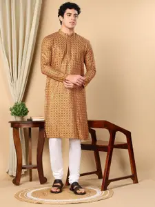TATTVA Embroidered Thread Work Mandarin Collar Straight Kurta