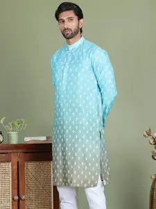 Anouk Floral Printed Sequinned Mandarine Collar Straight Kurta