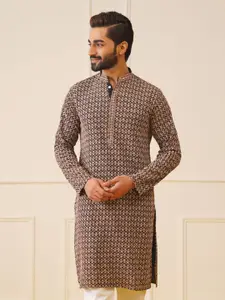Jompers Ethnic Motifs Printed Thread Work Mandarin Collar Kurta