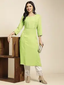 RATAN Embroidered Round Neck Straight Pure Cotton Kurta