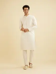 Manyavar Chevron Embroidered Thread Work Mandarin Collar Straight Kurta With Pyjama