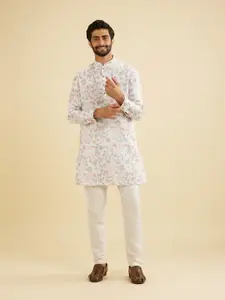 Manyavar Floral Printed Mandarin Collar Straight Kurta