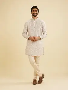 Manyavar Geometric Printed Mandarin Collar Straight Kurta
