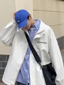 StyleCast Men Mock Collar Self Design Casual Leather Jacket