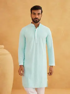 SOJANYA Geometric Embroidered Mandarin Collar Pure Cotton Straight Kurta