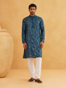 SOJANYA Quirky Embroidered Band Collar Sequinned Pure Cotton Straight Kurta