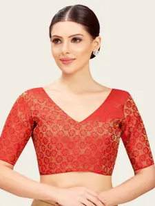 Studio Shringaar Women Woven Design V Neck Readymade Saree Blouse.