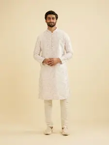 Manyavar Men Floral Printed Mandarin Collar Art Silk Kurta With Pyjamas