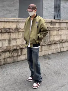 StyleCast Men Stand Collar Typography Printed Cotton Casual Bomber Jacket