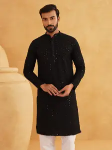 SOJANYA Woven Design Embroidered Sequinned Pure Cotton Kurta with Pyjama