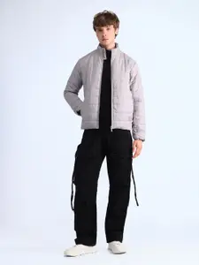 Flying Machine Men Mock Collar Solid Casual Puffer Jacket