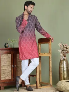 Anouk Coffee Brown Geometric Printed Mandarin Collar Sequinned Straight Kurta With Pyjama