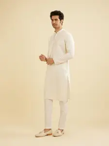 Manyavar Chevron Embroidered Thread Work Mandarin Collar Straight Kurta With Pyjama