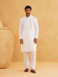 SOJANYA Geometric Embroidered Mandarin Collar Pure Cotton Straight Kurta