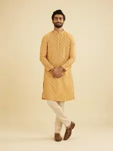 Manyavar Checked Mandarin Collar Straight Kurta