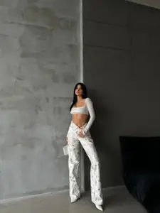 Fashion Gaiia Women Wide Leg High-Rise Printed Denim  Jeans