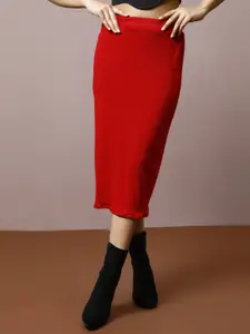 Athena Women Ribbed Pencil Midi Skirt