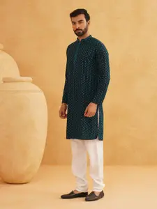 SOJANYA Floral Sequinned Mandarin Collar Pure Cotton Straight Long Kurta