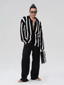 StyleCast Men Shirt Collar Striped Cardigan Sweater