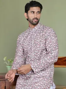 Jompers Geometric Printed Sequinned Mandarin Collar Straight Kurta