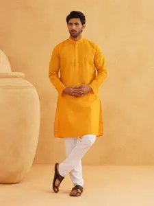 SOJANYA Geometric Embroidered Mandarin Collar Pure Cotton Straight Kurta