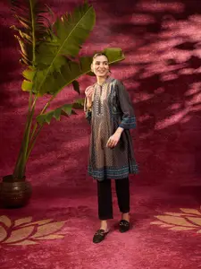 Lakshita Ethnic Motifs Printed Mandarin Collar Flared Sleeves A-Line Kurta