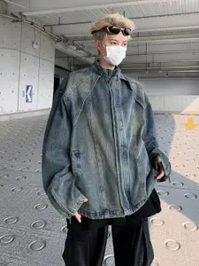 StyleCast Men Mock Collar Washed Solid Cotton Casual Denim Jacket