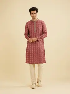 Manyavar Men Floral Digital Printed Mandarin Collar Straight Kurta With Pyjamas