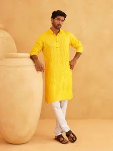 SOJANYA Quirky Sequins Embroidered Band Collar Pure Cotton Straight Long Kurta