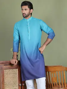 Jompers Striped Sequenned Ombre Band Collar Straight Kurta
