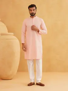 SOJANYA Geometric Embroidered Mandarin Collar Pure Cotton Straight Kurta