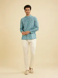Manyavar Ethnic Motifs Printed Mandarin Collar Straight Short Kurta