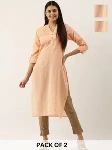 KALINI Selection Of 2 Woven Design Mandarin Collar Straight Kurtas