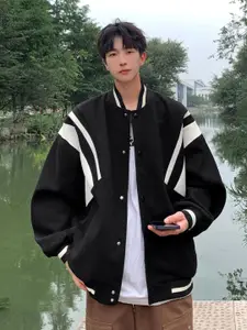 StyleCast Men Stand Collar Striped Casual Bomber Jacket