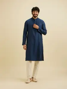 Manyavar Woven Design Sequinned Mandarin Collar Straight Kurta With Pyjama