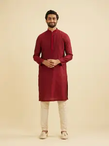 Manyavar Floral Embroidered Mandarin Collar Straight Kurta With Pyjama