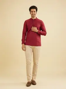 Manyavar Geometric Printed Mandarin Collar Straight Short Kurta