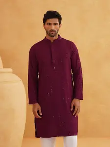 SOJANYA Floral Embroidered Sequinned Mandarin Collar Pure Cotton Straight Kurta