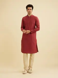 Manyavar Embroidered Sequinned Mandarin Collar Straight Kurta With Pyjama