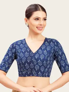 Studio Shringaar Women Floral Printed V Neck Saree Blouse