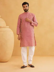 SOJANYA Ethnic Motifs Woven Design Band Collar Straight Kurta