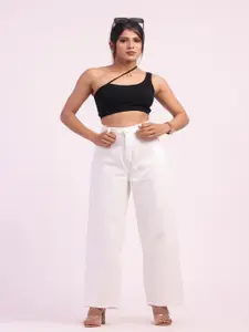 HIGH BUY Women Loose Wide Leg High-Rise Low Distress Jeans