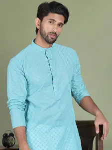 Jompers Chikankari Embroidered Mandarin Collar Pure Cotton Straight Kurta With Pyjama