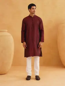 SOJANYA Floral Woven Design Mandarin Collar Straight Kurta With Churidar