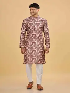 Anouk Maroon Quirky Printed Band Collar Cotton Straight Kurta