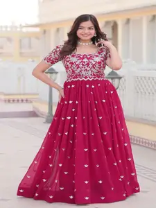 KALINI Women Georgette Embroidered Fit and Flare Ethnic Dress