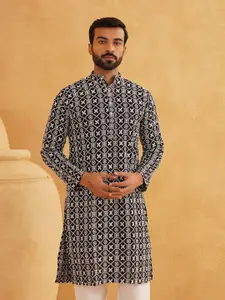 SOJANYA Ethnic Motifs Embroidered Mandarin Collar Sequinned Pure Cotton Straight Kurta