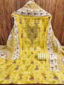 MANVAA Floral Embroidered Sequinned Cotton Unstitched Dress Material