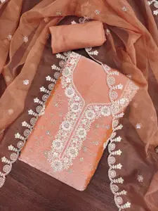 KIMISHA Floral Embroidered Sequinned Organza Unstitched Dress Material